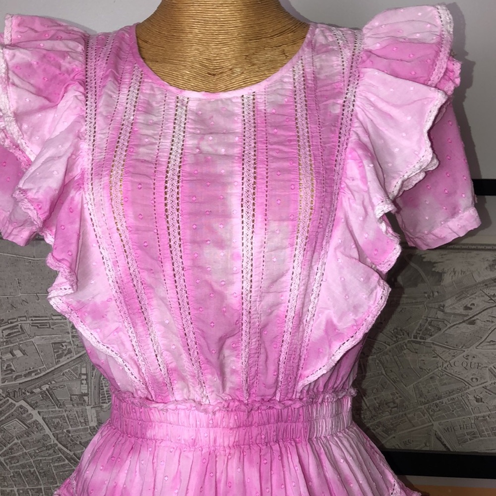 LoveShackFancy Pink Ruffled Tiered Mini Dress
